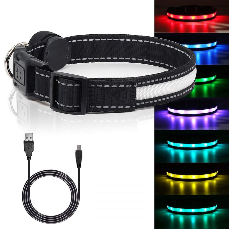 yacig Light Up Dog Collars,Safety LED Dog Collars USB Rechargeable 7 Changing Colors Glow in The Dark Dog Walking Light,Neon Adjustable Safety Buckle Lighted Dog Collar for Small/Medium/Large Dogs, S Size - Image 1